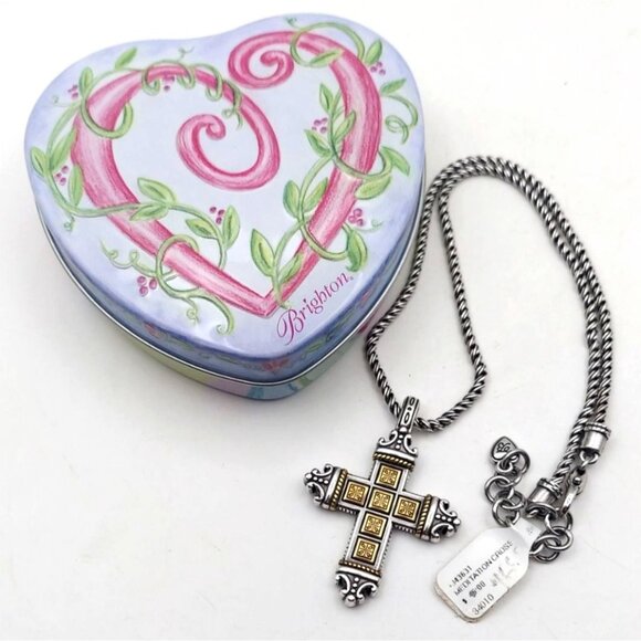 NWT Brighton Meditation Cross Two-Tone Silverplated Necklace W/ Collectible Tin - Picture 1 of 6
